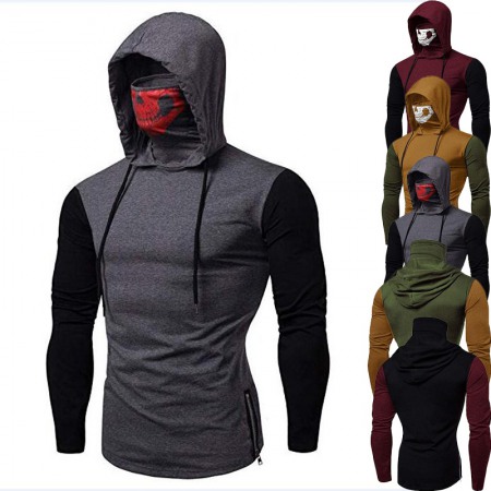 Skull Stitching Men's Long-Sleeved T-Shirt Bulk Fashion Hooded High Collar