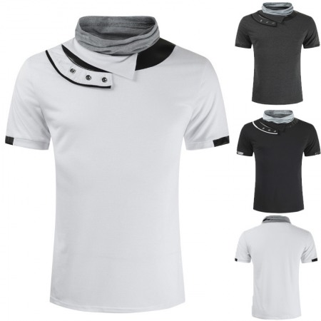 New Arrivals Short-Sleeved Stitching Color Matching Collar Bottoming Shirt T-Shirt